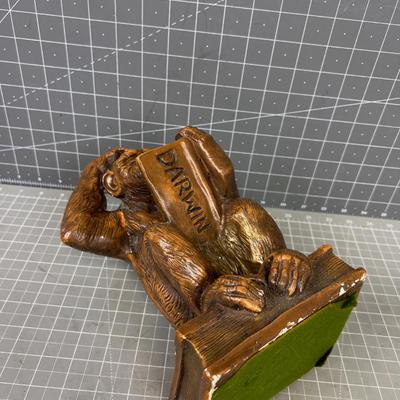 Whimsical Clay CHALKWARE Statue Of Chimpanzee  Dated 1957 