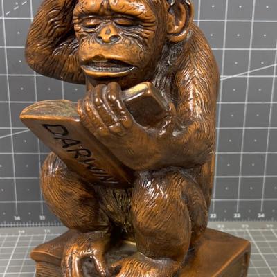 Whimsical Clay CHALKWARE Statue Of Chimpanzee  Dated 1957 