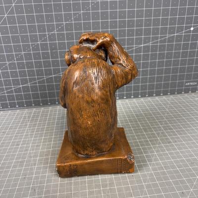Whimsical Clay CHALKWARE Statue Of Chimpanzee  Dated 1957 