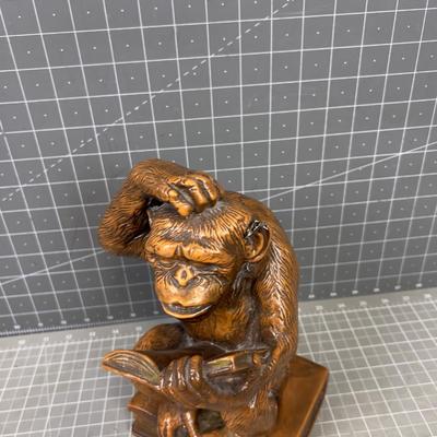 Whimsical Clay CHALKWARE Statue Of Chimpanzee  Dated 1957 