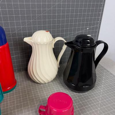 Collection of (5) 1980's Thermos and Carafe 