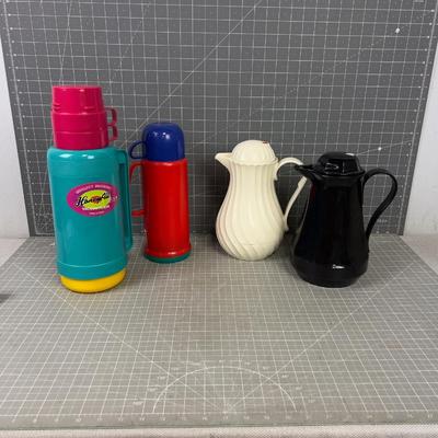 Collection of (5) 1980's Thermos and Carafe 