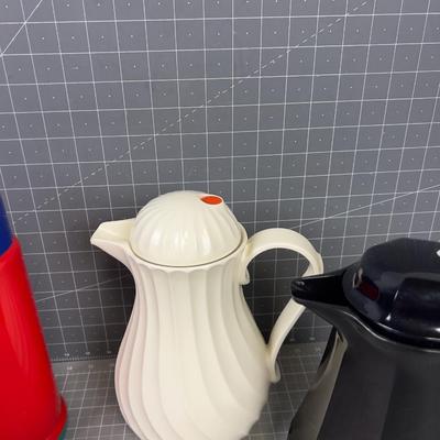 Collection of (5) 1980's Thermos and Carafe 