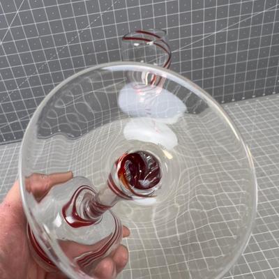 Hand Blown Wine Glass with Red Ribbon Twirl on 