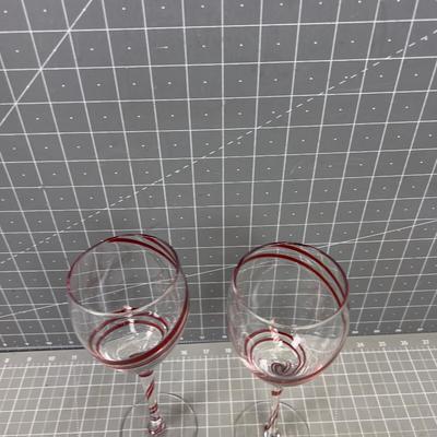 Hand Blown Wine Glass with Red Ribbon Twirl on 