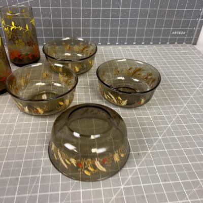 Tumblers and Berry Bowls  with a wheat and flower