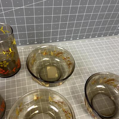 Tumblers and Berry Bowls  with a wheat and flower
