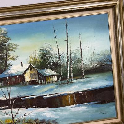 Oil on Canvas House by the Pond Signed Pierre 