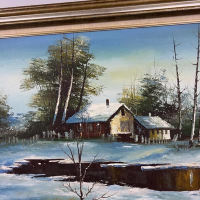 Oil on Canvas House by the Pond Signed Pierre 