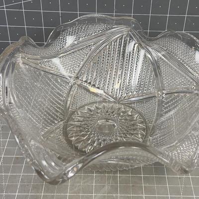 Pressed Glass Serving Bowl, Fluted, Brilliant Cut 