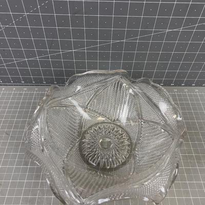 Pressed Glass Serving Bowl, Fluted, Brilliant Cut 