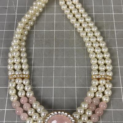 Rose Quartz mixed with faux Pearls 