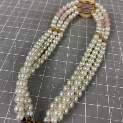 Rose Quartz mixed with faux Pearls 
