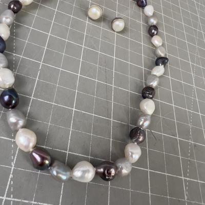 Multi Colored Pearl  Necklace Plus Earrings 