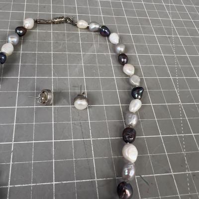 Multi Colored Pearl  Necklace Plus Earrings 