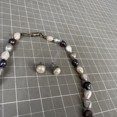 Multi Colored Pearl  Necklace Plus Earrings 