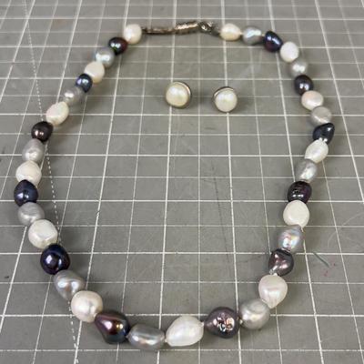 Multi Colored Pearl  Necklace Plus Earrings 