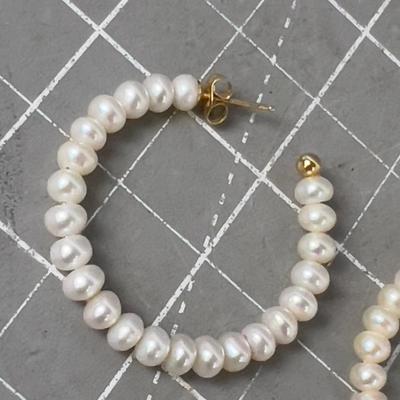 Pearl and 14 k Gold Hoop Earrings 