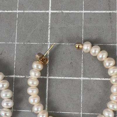 Pearl and 14 k Gold Hoop Earrings 