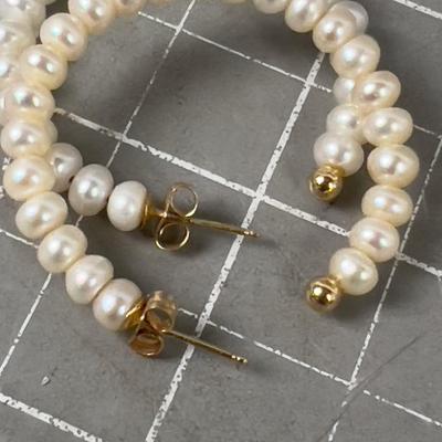 Pearl and 14 k Gold Hoop Earrings 