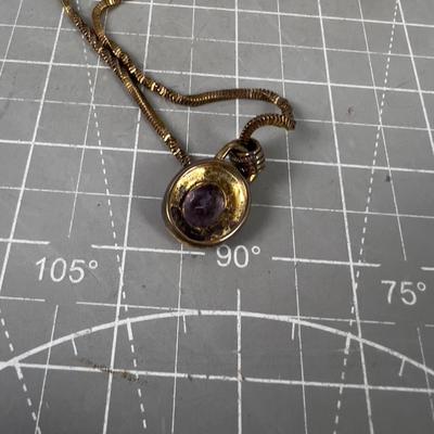 925 Pendant of Amethyst in "Golden Tone" Necklace