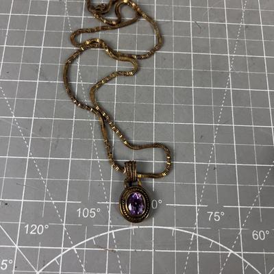 925 Pendant of Amethyst in "Golden Tone" Necklace