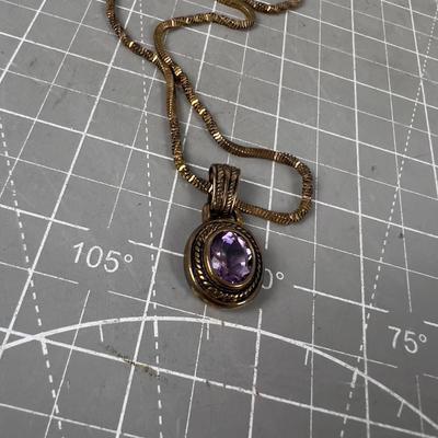 925 Pendant of Amethyst in "Golden Tone" Necklace