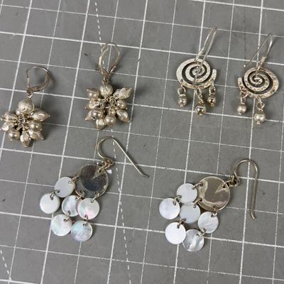 (3) Pair of Silver & Mother of Pearl Earrings 