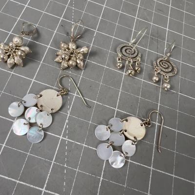 (3) Pair of Silver & Mother of Pearl Earrings 