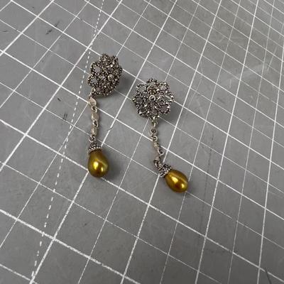 Silver and Gold Tone Pearl Teardrop Earrings 