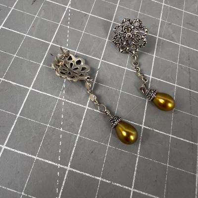 Silver and Gold Tone Pearl Teardrop Earrings 