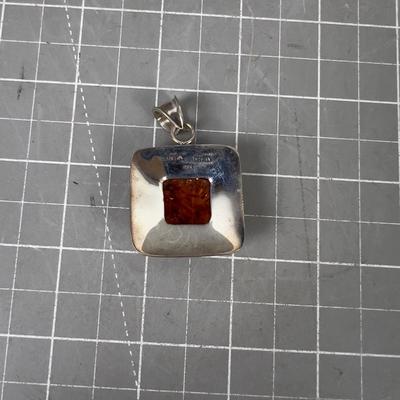 Sterling and 14 K Amber Pendant 