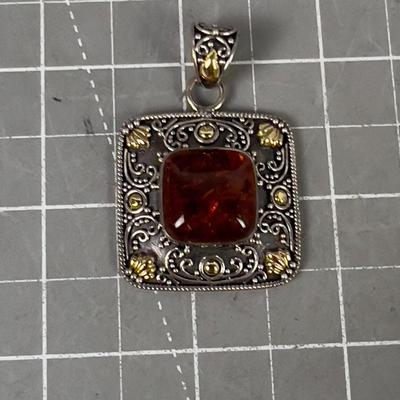 Sterling and 14 K Amber Pendant 