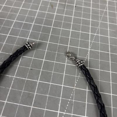 Leather, Silver and Pearl Necklace 