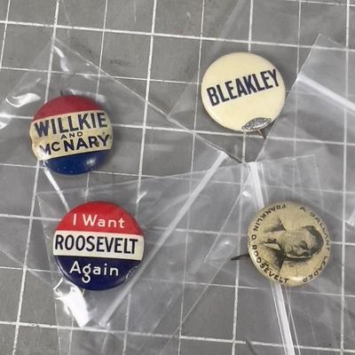 (4) 1940's Political Buttons including Roosevelt