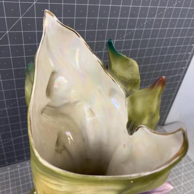 Green, Saxony Art Nouveau Vase Cherub and Swans 