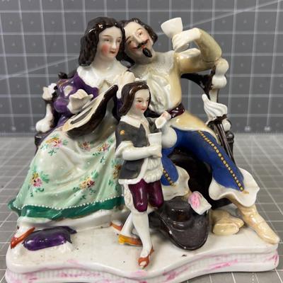 Music Making and Wine Drinking Antique Porcelain Figurine 