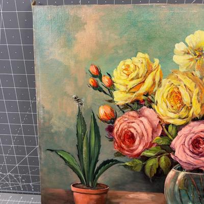 Oil on Canvas, Signed, Still Life Vase of FLOWERS