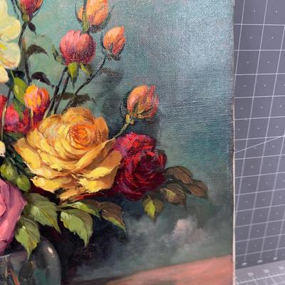 Oil on Canvas, Signed, Still Life Vase of FLOWERS