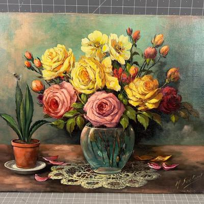 Oil on Canvas, Signed, Still Life Vase of FLOWERS