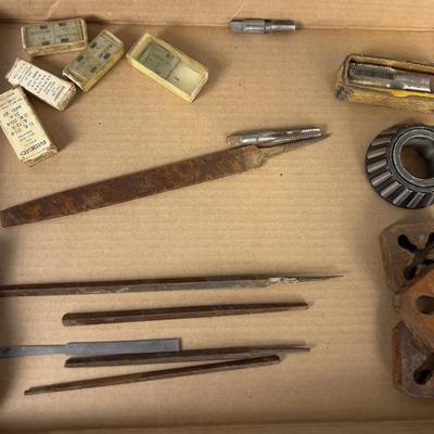 Tray full of Tools: File, Tape & Die, Threader Teeth 