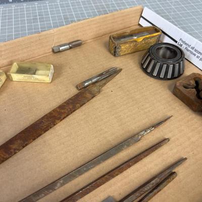 Tray full of Tools: File, Tape & Die, Threader Teeth 
