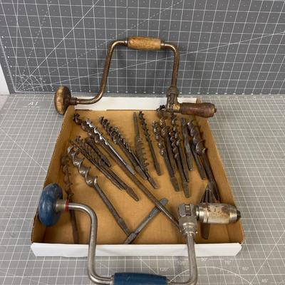 2 Vintage Braces and a Tray of Bits