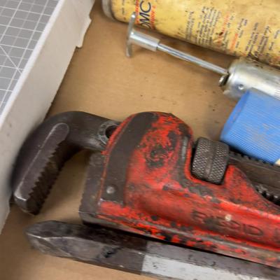 Grease Gun, Gear Lube, Pipe Wrench 