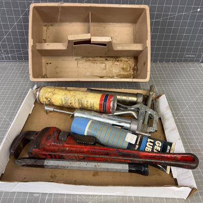 Grease Gun, Gear Lube, Pipe Wrench 