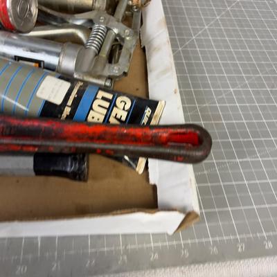 Grease Gun, Gear Lube, Pipe Wrench 