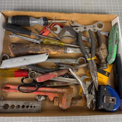 Tools; Vice Grip, Pipe Wrench and Hammer