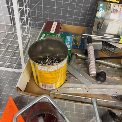 Big Pile of Hardware and other Garage Items; Hole Saws, Bins,etc
