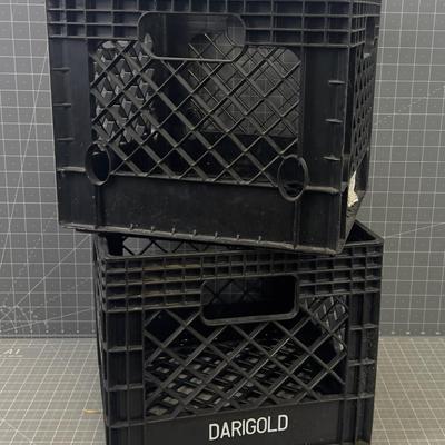 2 Black Plastic Milk Crates