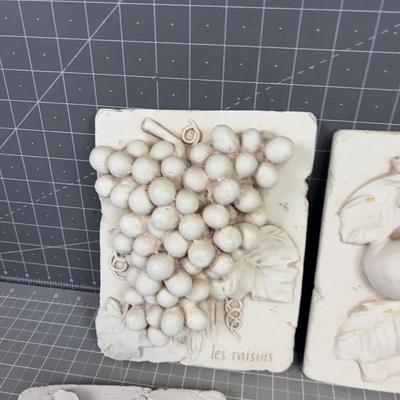 4 Resin Plaques of Apple, Pear, Grape, Plumb